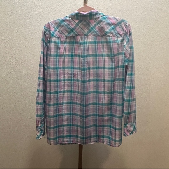 Talbots Purple Teal Plaid Button Up Long Sleeve Shirt Blouse Top Large - Picture 6 of 6